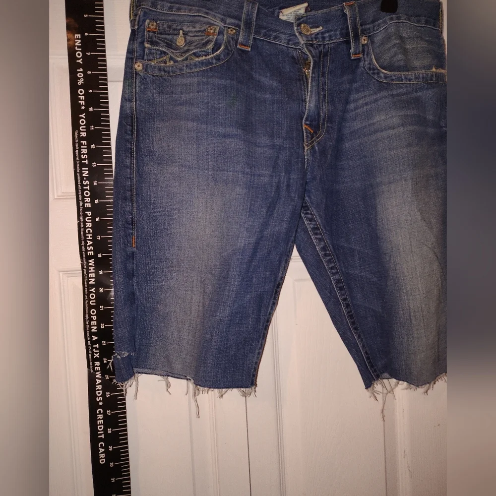 True Religion Distressed Blue Jean Shorts